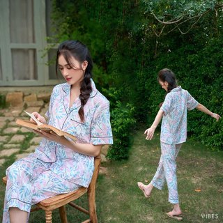 VIBES Pijama dài Lụa gấm cao cấp nhiều họa tiết Long Py Set