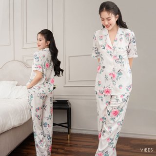 VIBES Pijama dài Lụa gấm cao cấp nhiều họa tiết Long Py Set