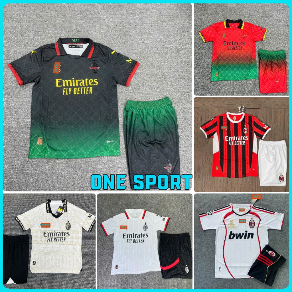Bộ Quần Áo Bóng Đá CLB AC Milan 2025 - Áo Đá Banh AC Milan Sân Nhà - Full Logo - Vải Polyester Cao C