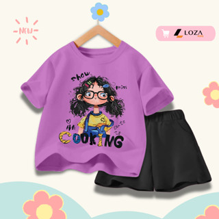 Bộ đồ cho bé gái in hình bé gái Cooking hot trend 2025 - Quần áo trẻ em nữ size từ 15-40kg-  Loza Kids SB355