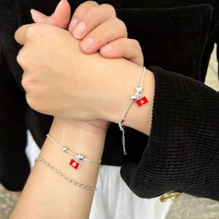  Vòng tay bạc 925 Laura Jewelry gắn charm lá cờ Quốc kỳ Việt Nam charm trái tim charm tròn Trái đất 