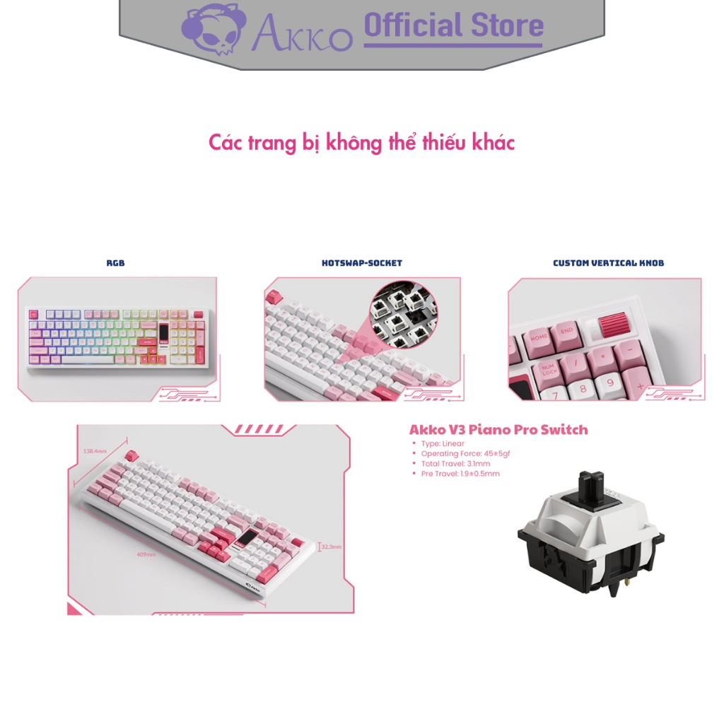 Bàn phím cơ AKKO 5098B Prunus Lannesiana [ Hotswap / RGB / Multi-Modes / V3 Piano Pro / 98 Key ] - Hàng Chính Hãng | BigBuy360 - bigbuy360.vn