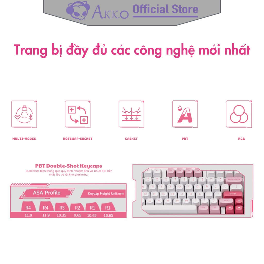 Bàn phím cơ AKKO 5098B Prunus Lannesiana [ Hotswap / RGB / Multi-Modes / V3 Piano Pro / 98 Key ] - Hàng Chính Hãng | BigBuy360 - bigbuy360.vn