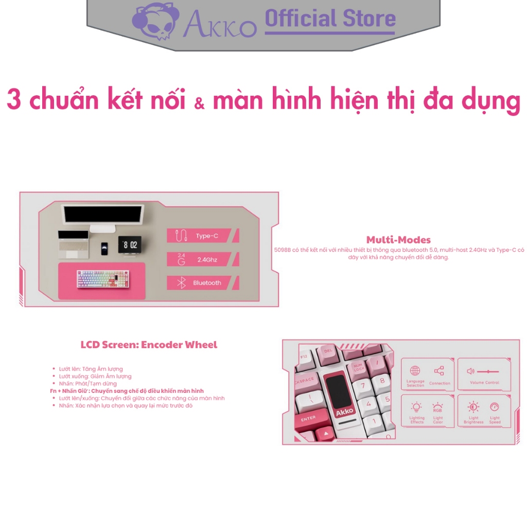 Bàn phím cơ AKKO 5098B Prunus Lannesiana [ Hotswap / RGB / Multi-Modes / V3 Piano Pro / 98 Key ] - Hàng Chính Hãng | BigBuy360 - bigbuy360.vn