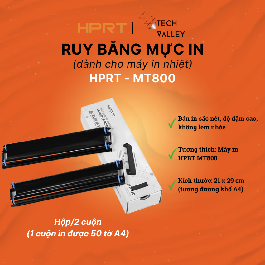 Ruy băng mực in dành cho Máy In HPRT-MT800, (2 cuộn/hộp) công nghệ in màu sắc nét, ổn định, bền màu