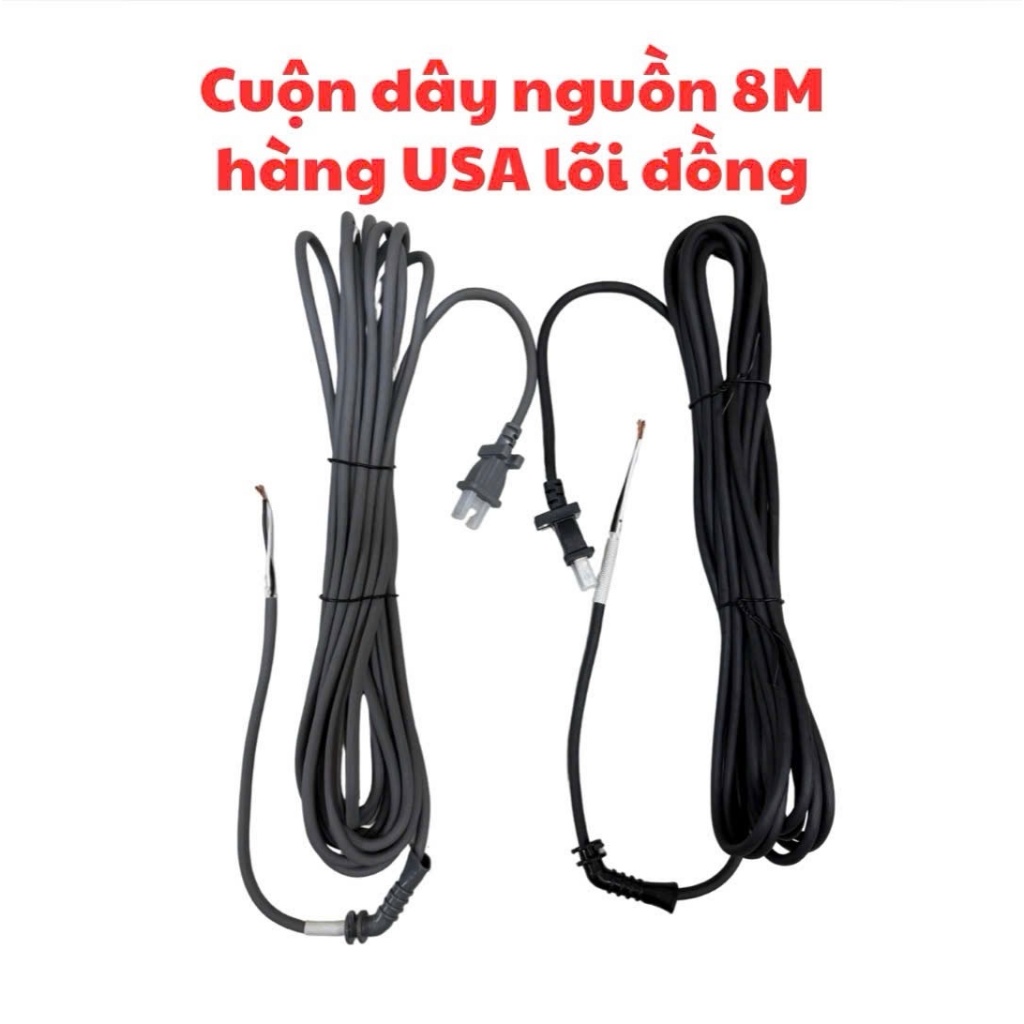 Bộ dây nguồn Mỹ dài 8M, lõi đồng 1.04mm, thay nguồn máy dụng cụ cầm tay, chịu tải cao lên đến 2000W