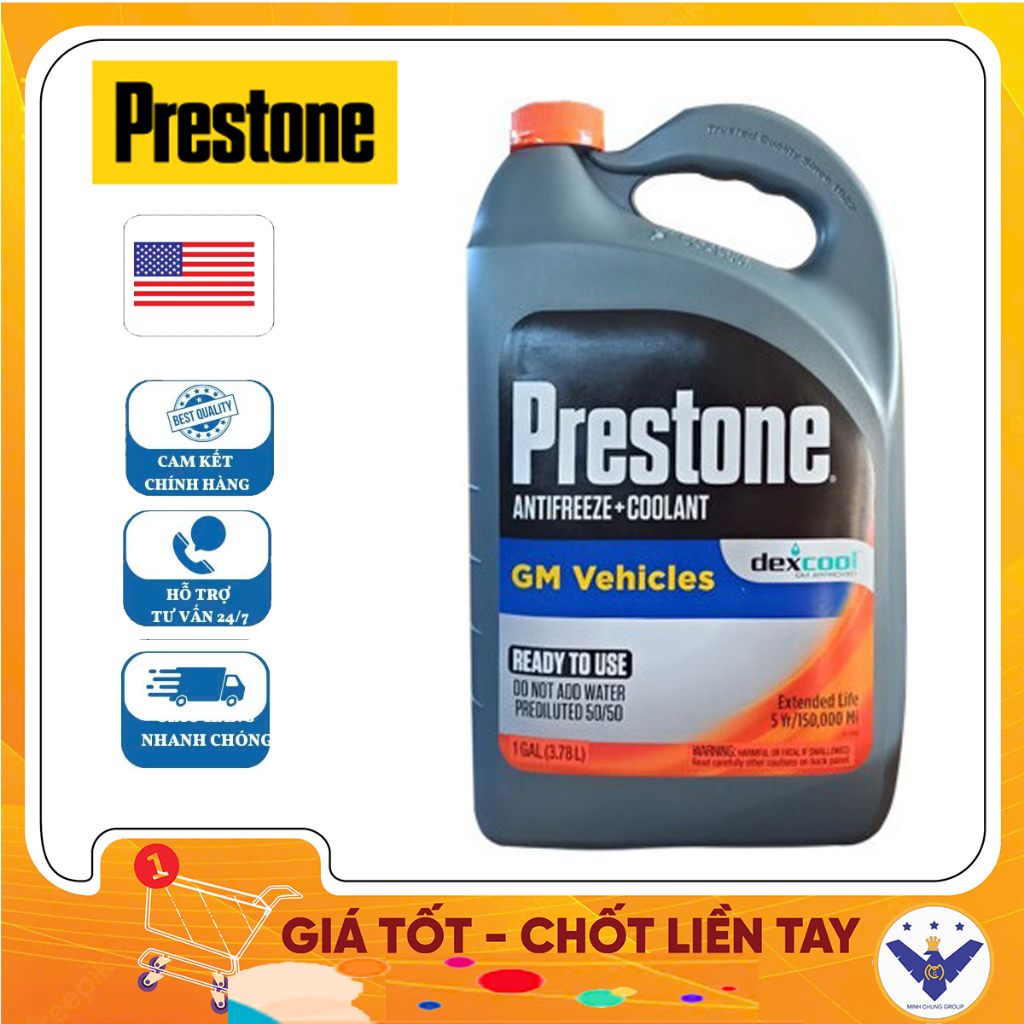 Nước làm mát ô tô màu đỏ cam PRESTONE USA chuẩn GM DEX COOL cho xe Chevrolet