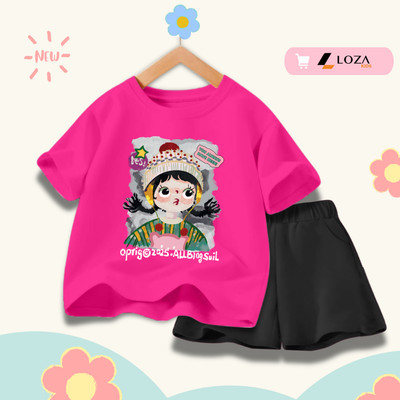 Đồ bộ cho bé gái in hình bé gái hot trend 2026 - Quần áo trẻ em nữ size từ 15-40kg-  Loza Kids SB356