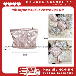   HỎA TỐC  Túi đựng đồ trang điểm cotton PU nơ túi đựng đồ du lịch tiện lợi 
