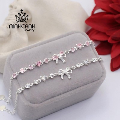 Lắc Tay Bạc Nữ Nơ Đá Mix Trái Tim - Minh Canh Jewelry