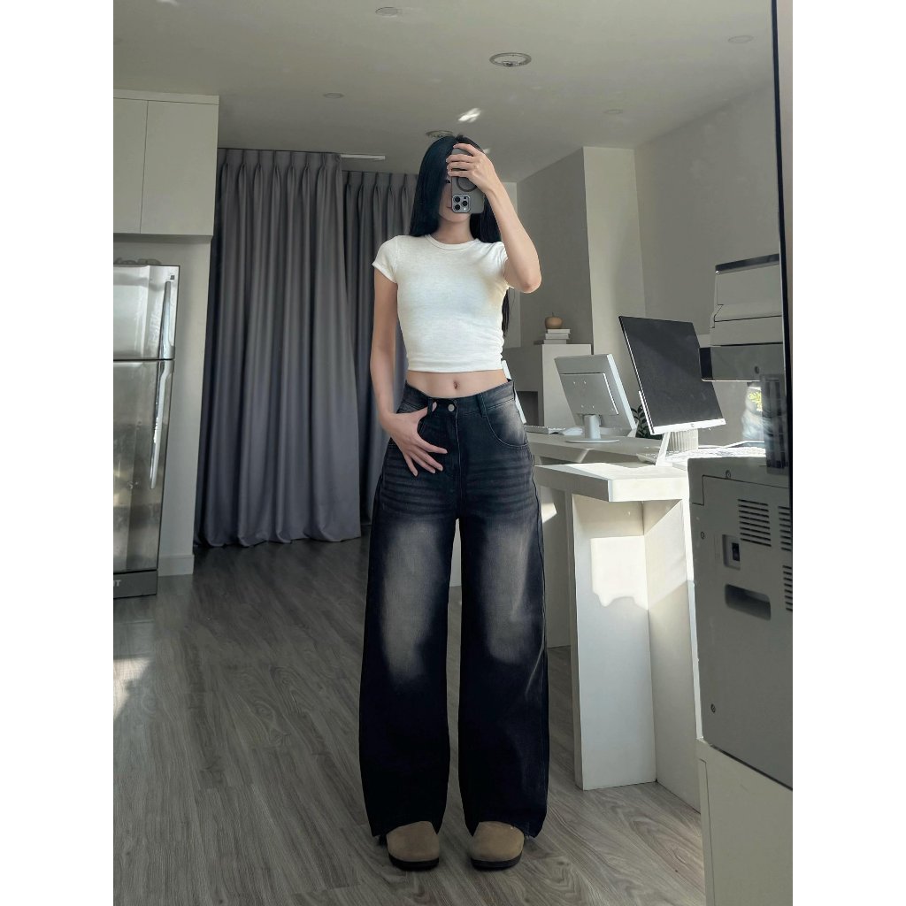 Quần Jeans Nữ Ống Rộng Lưng Cao SIMPLE Phong Cách Ulzzang MG01 | BigBuy360 - bigbuy360.vn