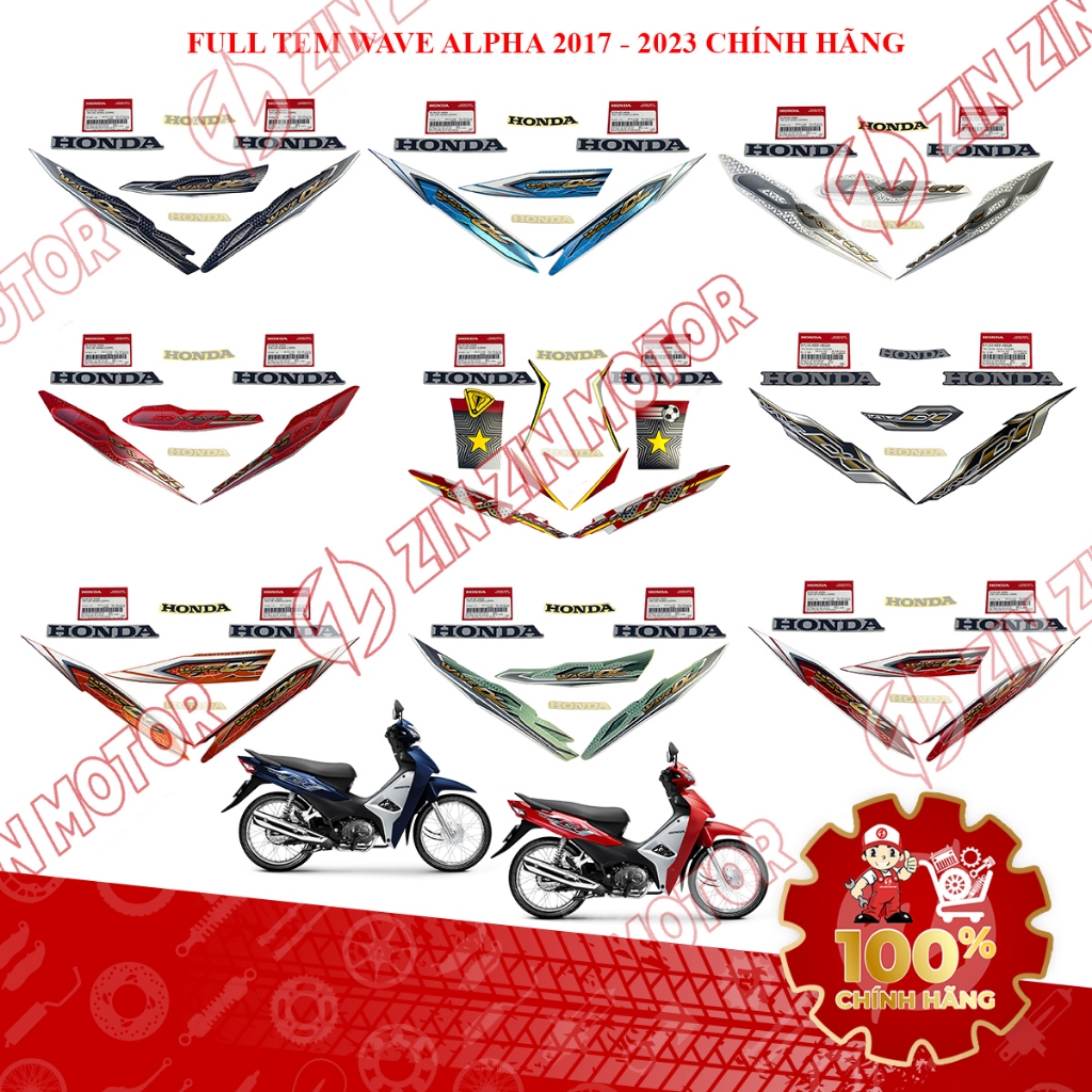 Bộ Tem Xe Wave Alpha 110 2017 2018 2019 2020 2021 2022 2023 Chính Hãng - ZZM