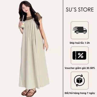 Set Yếm Nữ Bigsize Susstore Dáng Dài 2 Dây Kèm Áo Thun S718 – Phong Cách Vintage Tiểu Thư Hàn Quốc Dễ Thương