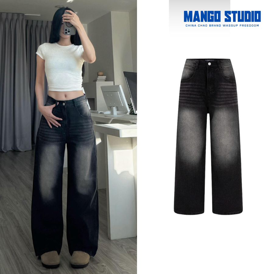 Quần jean nữ ống rộng đen xám phong cách Ulzzang School - Quần jeans baggy suông màu xám tro AF02 | BigBuy360 - bigbuy360.vn