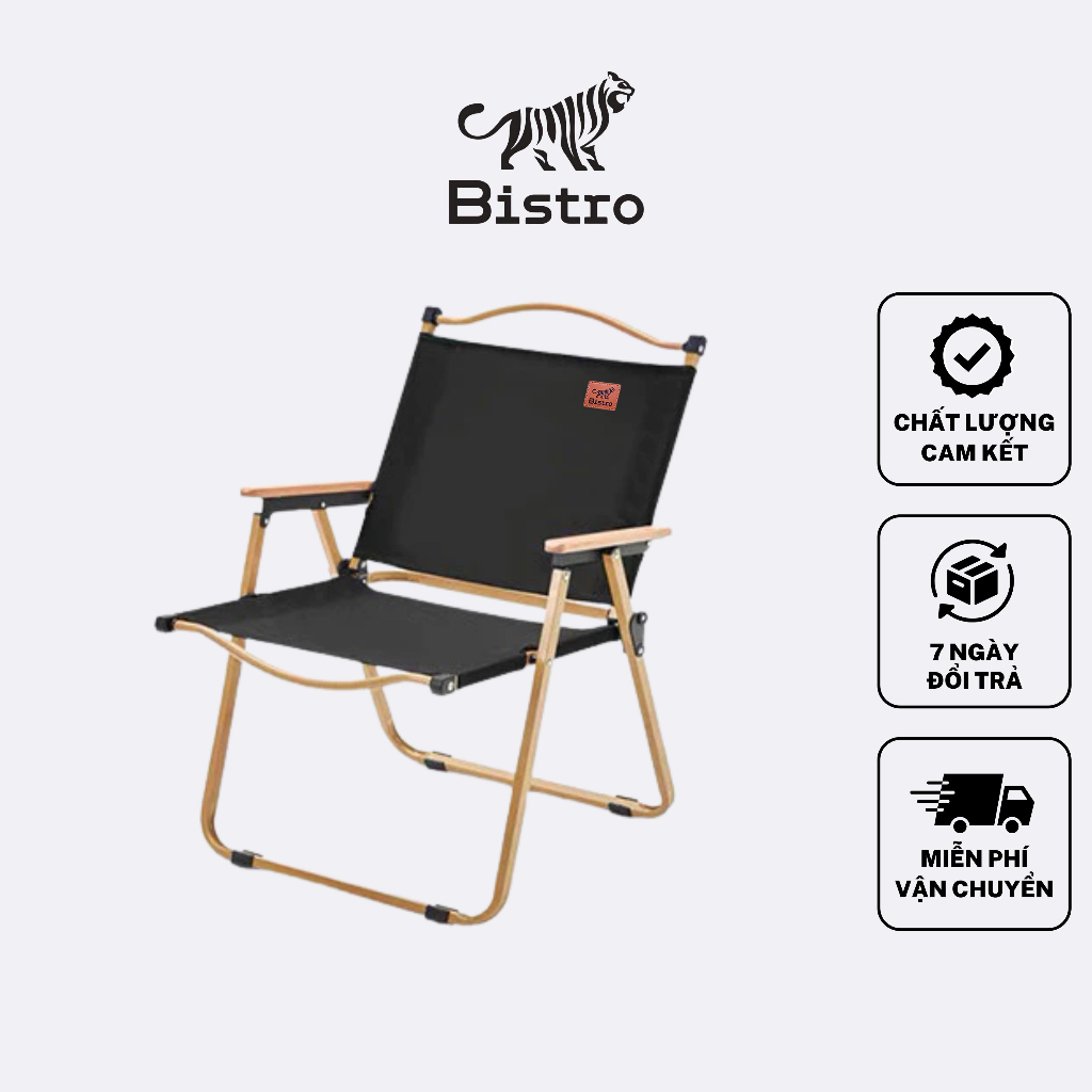 Ghế cafe, ghế camping, ghế câu cá BISTRO, màu vải 600D đen, khung thép chống han gỉ, thiết kế gấp gọ