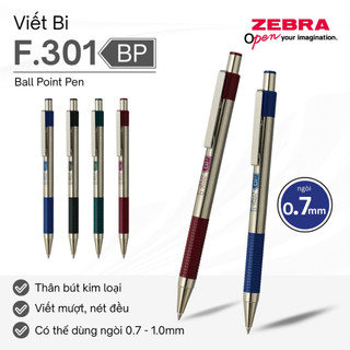 Bút bi f.301 0.7mm zebra pen mực xanh - vỏ đỏ xanh lá xanh dương đen 12.6g