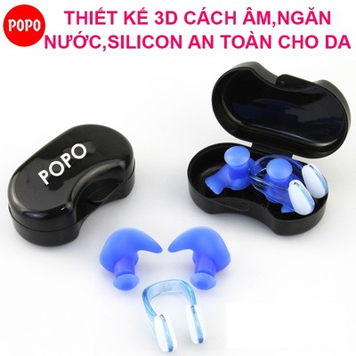 Bộ bịt tai kẹp mũi thiết kế 3D cách âm, ngăn nước tuyệt đối dùng khi đi bơi EP3 POPO