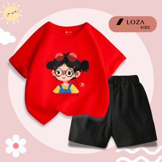 Đồ bộ cho bé gái in hình bé gái đeo kính hot trend 2025 - Quần áo trẻ em nữ size từ 15-40kg-  Loza Kids SB358