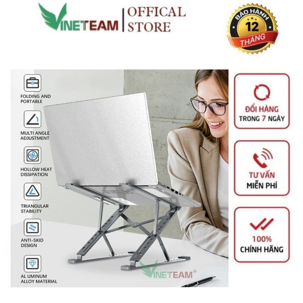 Giá Đỡ Laptop VINETTEAM N8 Kệ đỡ Laptop bằng nhôm 2 tầng có thể chỉnh góc nhìn,nâng chiều cao