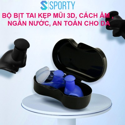 Bộ bịt tai kẹp mũi thiết kế 3D cách âm, ngăn nước tuyệt đối dùng khi bơi SPORTY EP3