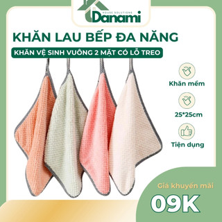Khăn Lau Bếp [LOẠI 1], Lau Tay, Lau Chén Bát Đa Năng (25x25cm) - Khăn Vệ Sinh Vuông 2 Mặt Có Lỗ Treo - Danami Store