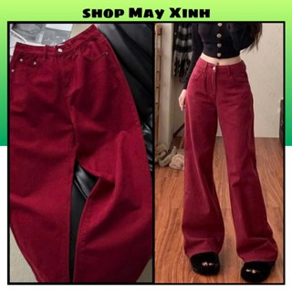  Quần Suông Đỏ Cạp Cao Suông Trơn Bagic ,Jean Siêu Mềm Che Khuyết Điểm Tốt 