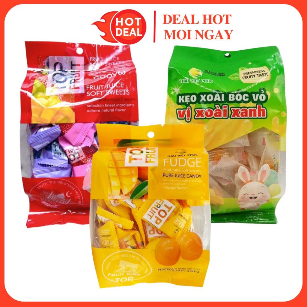 Kẹo Dẻo Xoài Top Fruit Thái Việt Phúc Đủ Loại Trái Cây/Xoài Xanh/Xoài Chín Bóc Vỏ