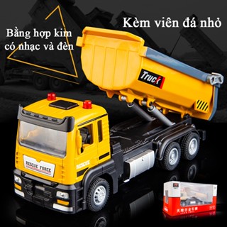 Đồ chơi xe tải ben bằng hợp kim có nhạc và đèn KAVY chạy cót kèm viên đá nhỏ tỷ lệ 1:32