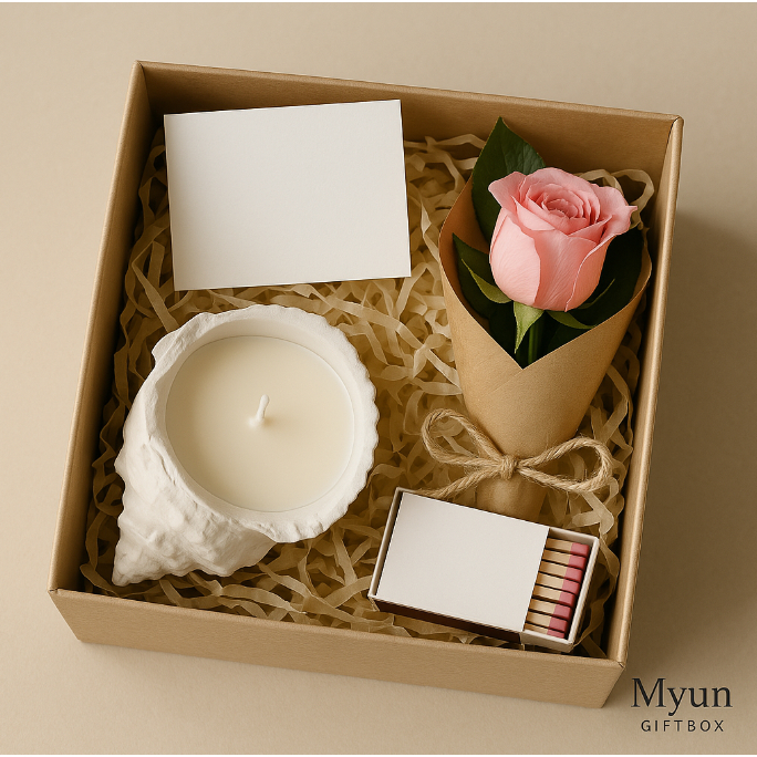 Set Quà Tặng Nến Thơm Vỏ Ốc Thạch Cao + Bó Hoa Mini Dễ Thương | Quà Sinh Nhật, Decor Phòng Myun Gift