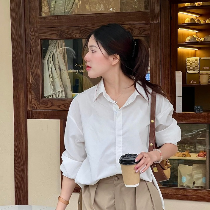 Áo Sơ Mi Thô Dài Tay, Áo Sơmi Trơn Giấu Cúc, Áo Sơ Mi Nữ Kiểu Form Dáng Rộng Miho House | BigBuy360 - bigbuy360.vn