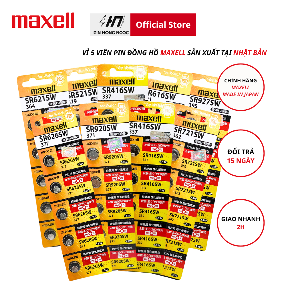 Vỉ 5 Viên Pin Đồng Hồ Đeo Tay Maxell SR626 / SR621 / SR920 / SR616 / SR521 / SR726 / SR716 / SR721 / SR927 / SR516