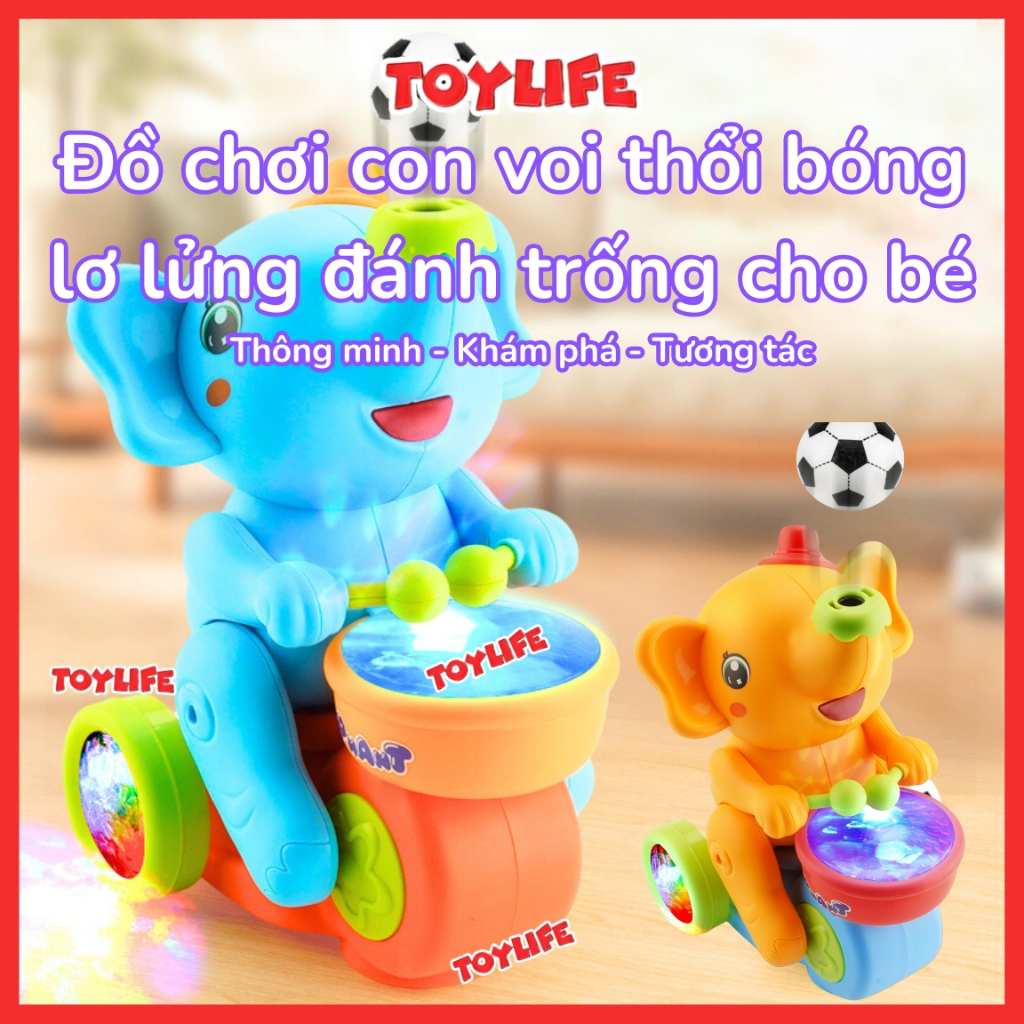 Đồ chơi con voi thổi bóng lơ lửng đánh trống kèm đèn nhạc cho bé voi đánh trống làm xiếc thổi bong b