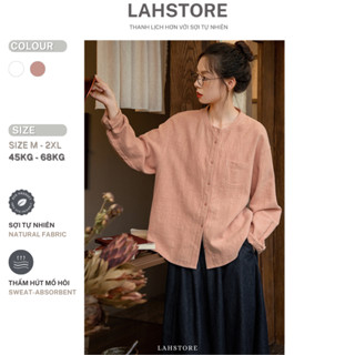 Áo sơ mi nữ tay dài form rộng LAHSTORE vải đũi cổ tàu trẻ trung ASM23 (Hồng Phấn)