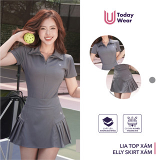 Set bộ đồ thể thao nữ xám áo Lia Top mix chân váy Elly Skirt Today U Wear có kèm quần bảo hộ chống lộ chơi pickleball