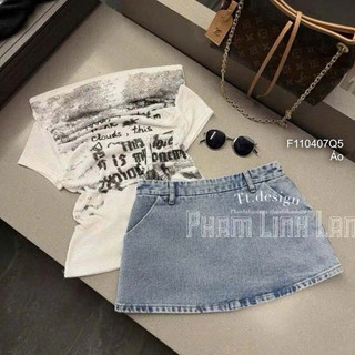 Áo thun giấy trễ vai in chữ, áo thun nữ tay ngắn TMT HOUSE