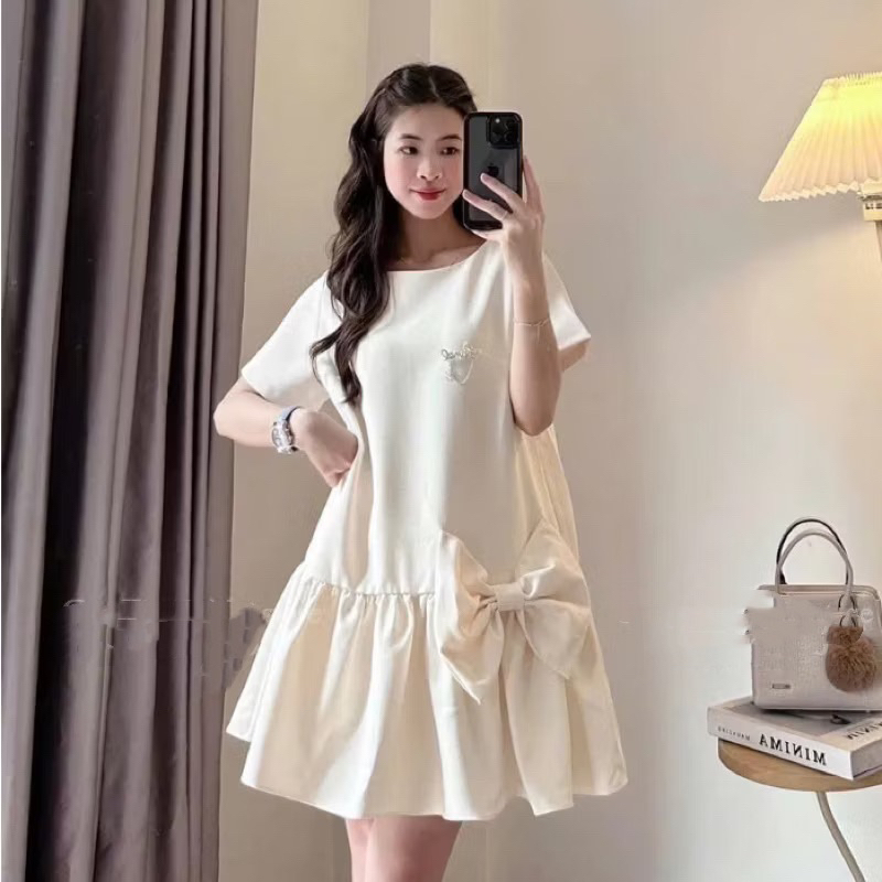 Váy bầu đuôi cá nơ 1m6 mặc qua đầu gối B mẫu hót 2025 B336