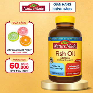 Dầu cá Nature Made Fish Oil 1200mg giúp hỗ trợ tim mạch, sáng mắt và ổn định huyết áp hộp 150 viên của Mỹ