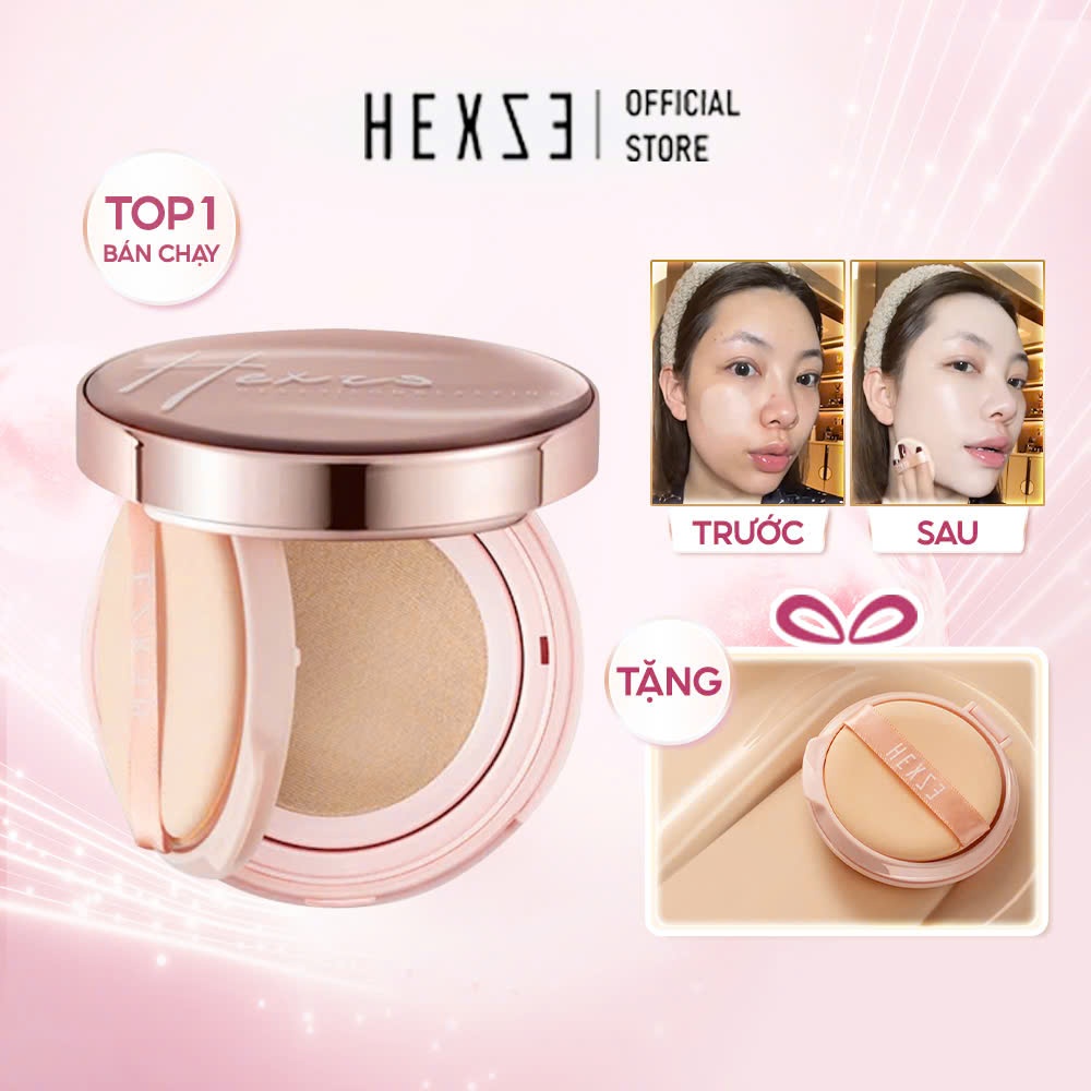 Phấn nước kiềm dầu mỏng nhẹ Hexze 15g, Cushion chống thấm nước, lâu  nâng tone tự nhiên TẶNG LÕI