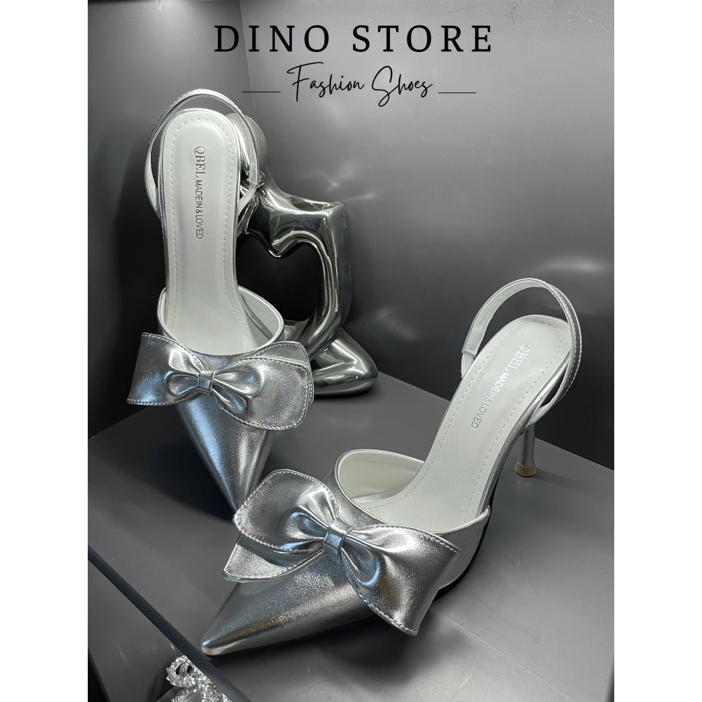 Giày cao gót 9 phân mũi nhọn phối nơ tiểu thư sang trọng Mã D79 _ DINO Store