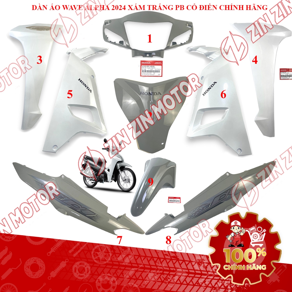 Dàn Áo Wave Alpha 110 2024 Xám Trắng Phiên Bản Cổ Điển Chính Hãng - ZZM