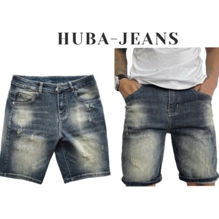 Quần SHORT jean nam HUBA-JEANS PHOM ÔM vừa wash xám wash bạc sáng rách Menswear Pants Denim