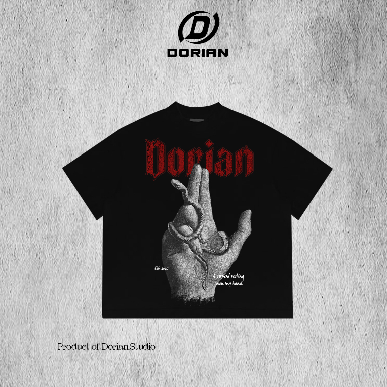 Áo Thun Boxy Dorian Snake On Hand - Black - FORM BOXY - 100% Cotton 2 chiều - 280gsm