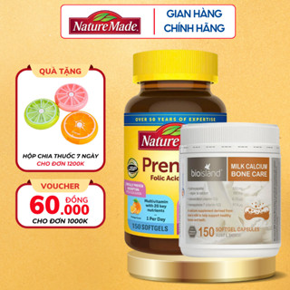 Combo cho mẹ bầu Canxi hữu cơ Bioisland và Vitamin tổng hợp Nature Made bổ sung dưỡng chất thai kì và lợi sữa sau sinh