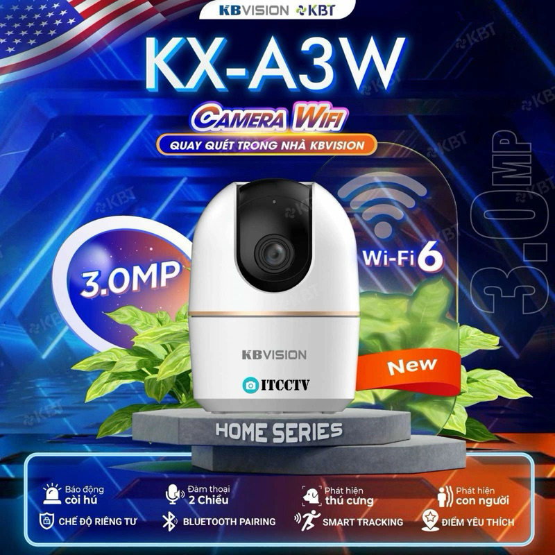 (Rẻ nhất) Camera wifi KBVISION KX-A3W, quay 360 độ, đàm thoại 2 chiều