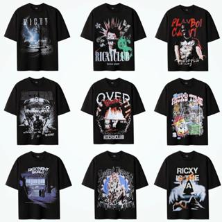 Áo Thun From Rộng Nam Nữ RICXYSTUDIO 9 Mẫu In Lụa Chất Polyeste Top Cổ Tròn áo cộc