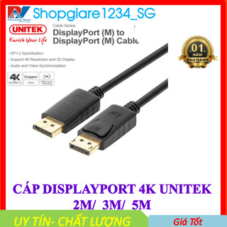Cáp displayport 4k unitek dài 2m/ 3m/ 5m , hàng chính hãng, bảo hành 12 tháng - cáp 2 đầu díplayport