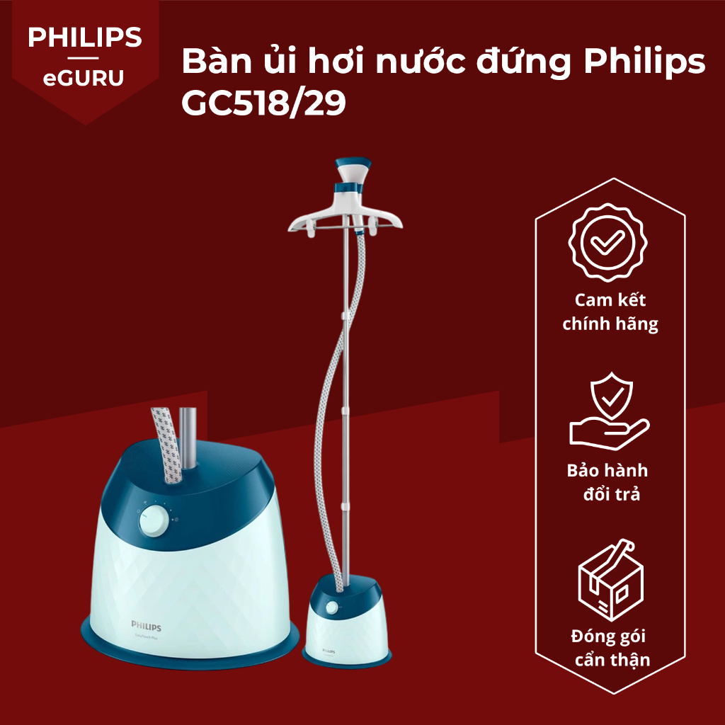 Bàn Ủi Hơi Nước đứng PHILIPS GC518 1600W Xanh - Hàng Chính Hãng