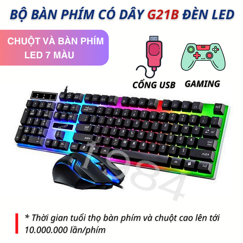 Bộ bàn phím và chuột G21B Màu Đen Game Led 7 màu