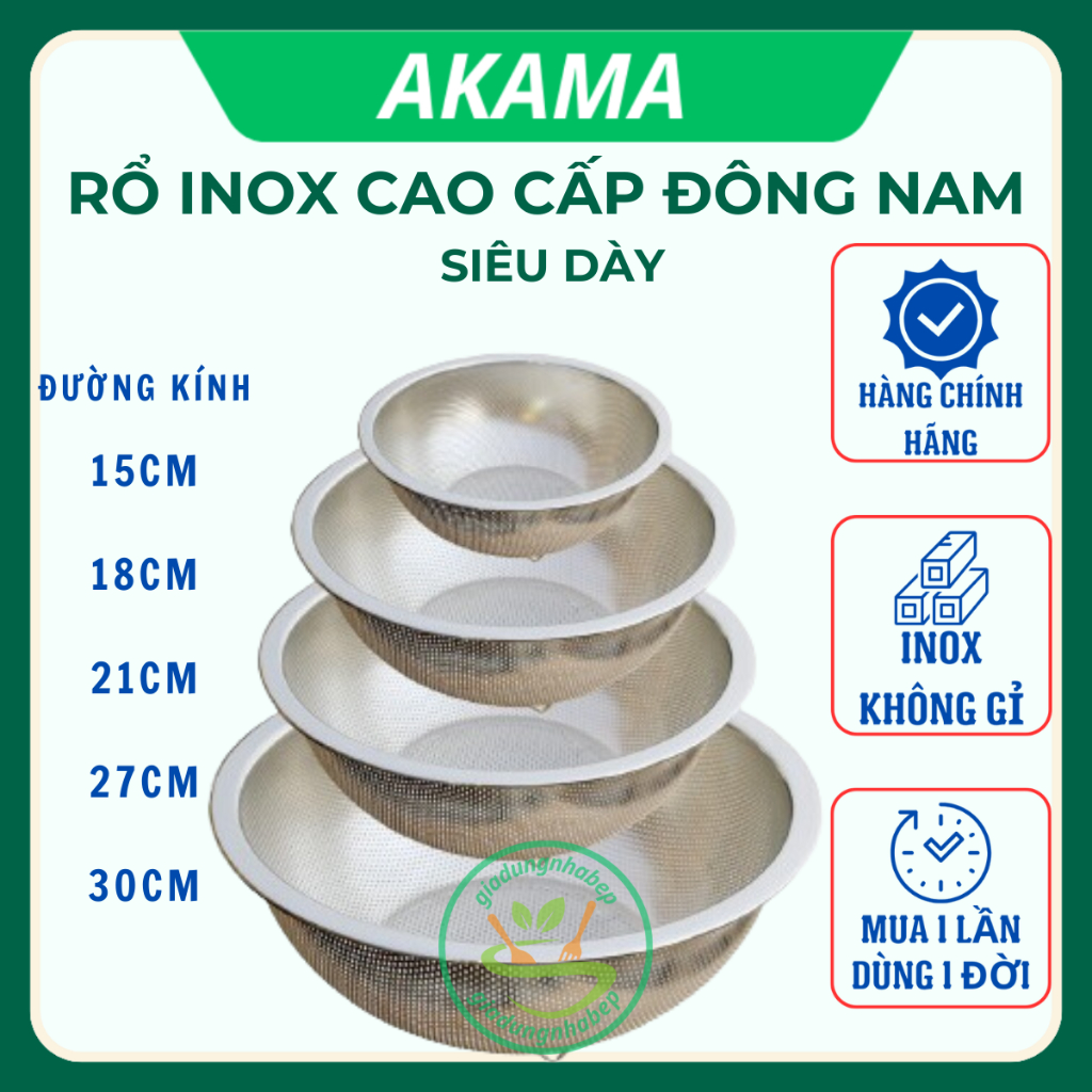 Rổ rá inox Đông Nam – Rổ vo gạo, rá rửa rau củ, làm ráo thực phẩm, đồ dùng nhà bếp