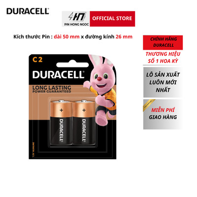 Vỉ 2 Viên Pin Trung ( Pin C ) DURACELL Alkaline 1,5V Siêu Bền - Hàng chính hãng